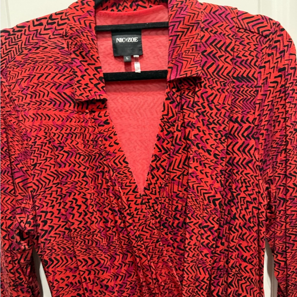 Nic & Zoe Red and Black Patterned Wrap Dress